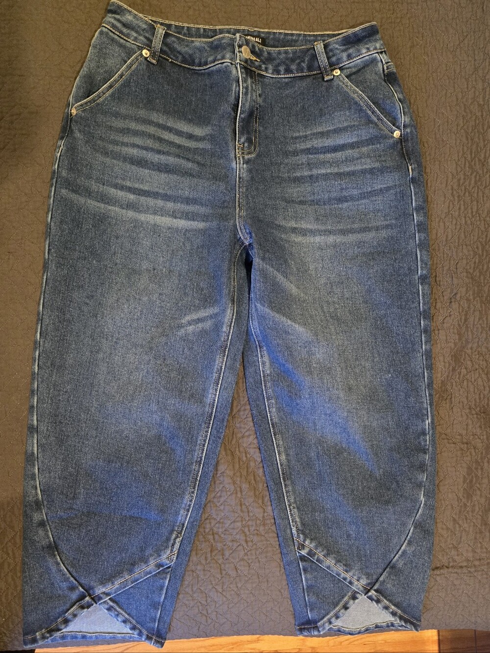 Flamingals Wash Tulip Hem High Rise Straight Leg Crop Jeans XL NWOT